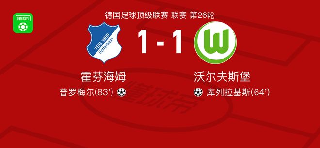 霍芬海姆1-1沃爾夫斯堡，庫列拉基斯首開記錄，普羅梅爾救主