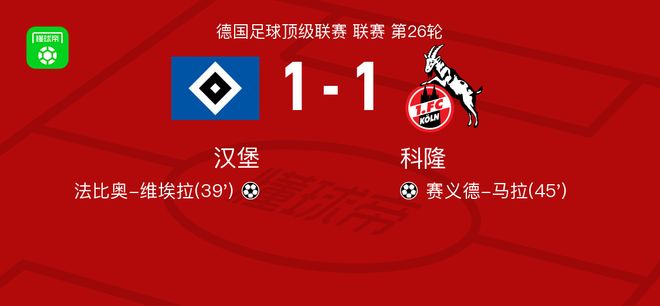 漢堡1-1科隆，法比奧-維埃拉首開記錄，賽義德-馬拉扳平