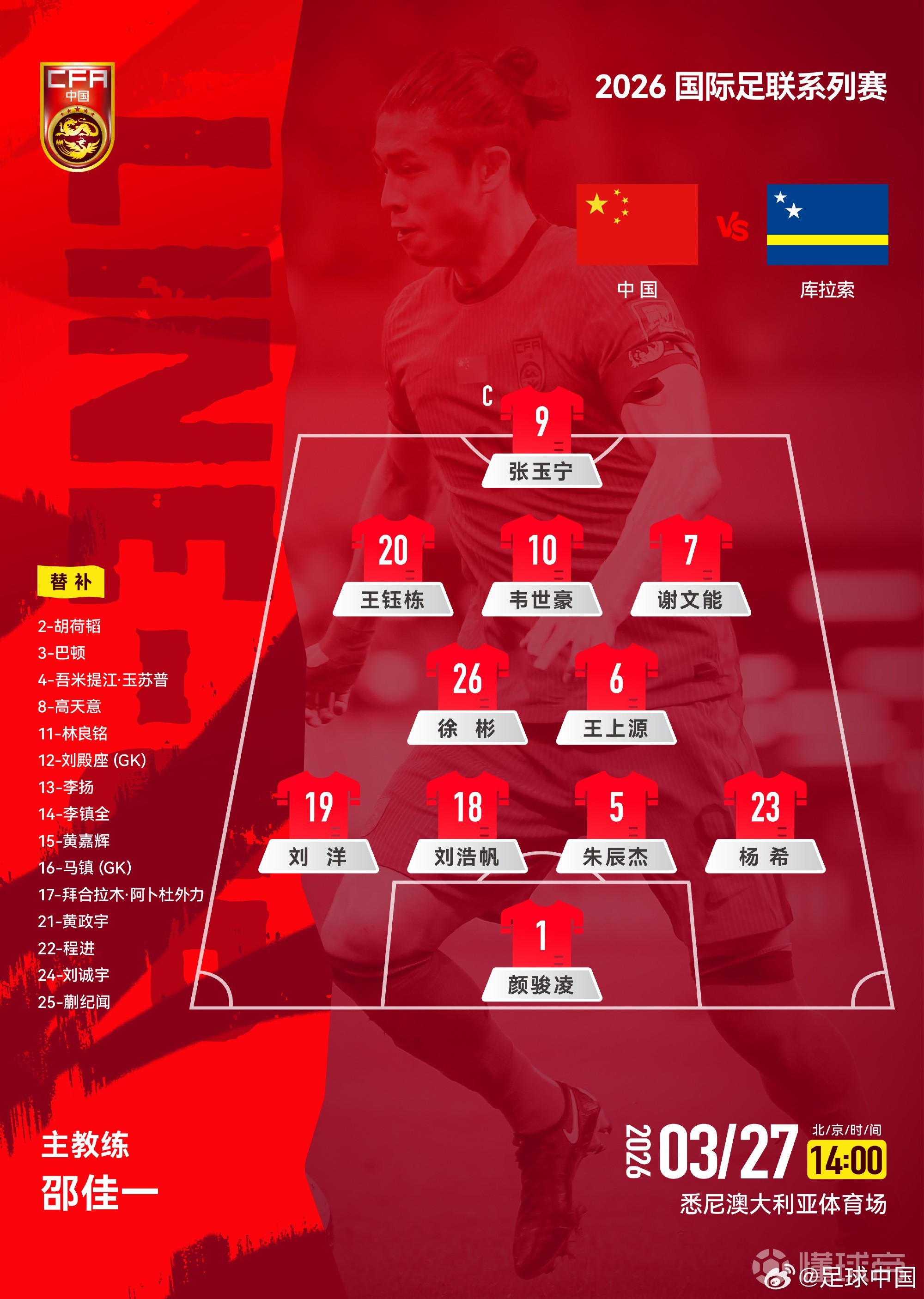 國足首發(fā)前場四人組前三輪中超均有進(jìn)球，總共貢獻(xiàn)9球2助攻